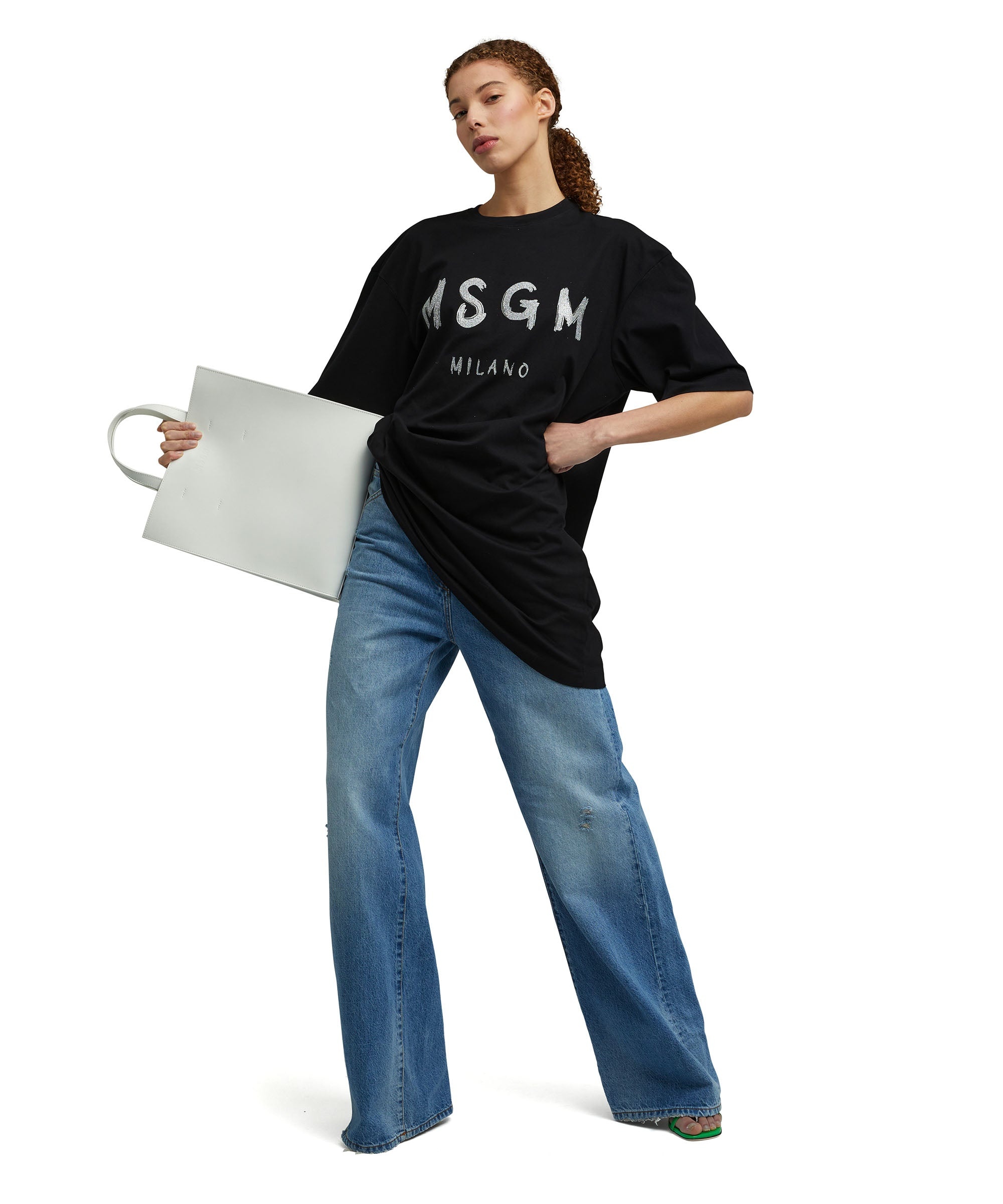Cotton crewneck t-shirt with brushed logo - 5