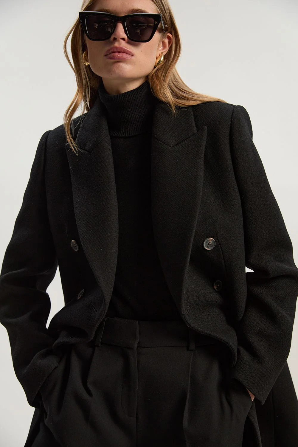 Wool Double Breasted Tailored Midi Coat - 1