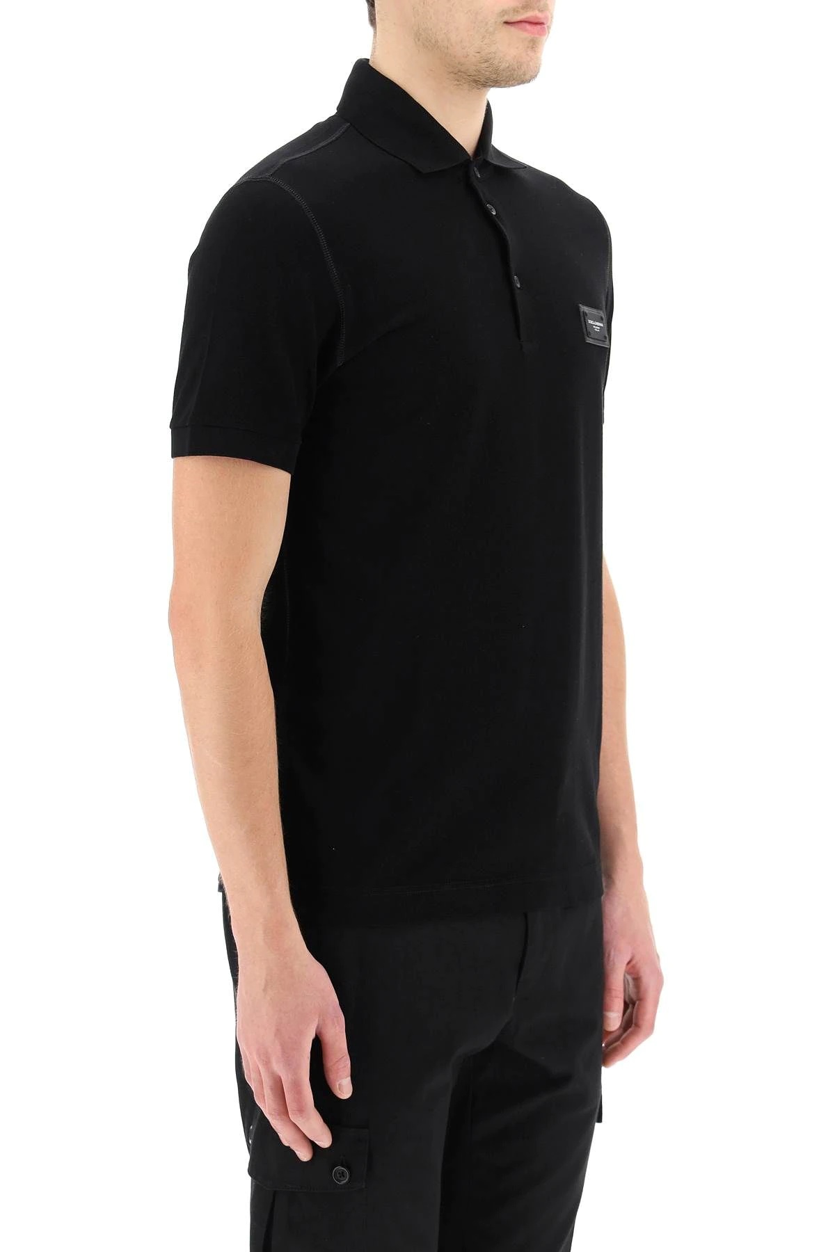 PIQUET POLO SHIRT WITH LOGO PLAQUE - 3