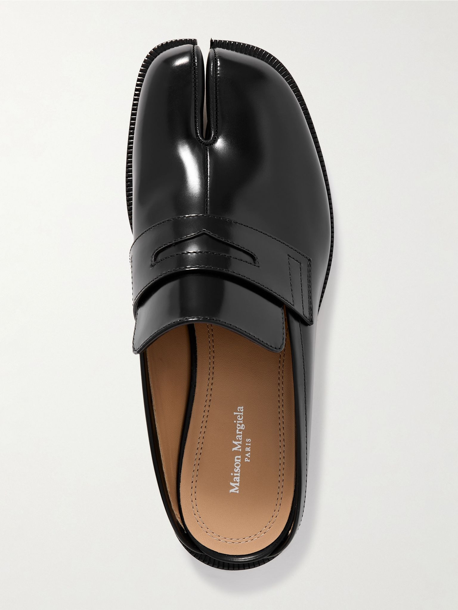 Tabi split-toe glossed-leather slippers Black - 5
