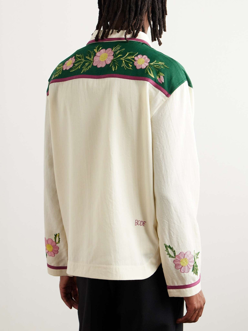 Prarie Rose Cutaway-Collar Embroidered Wool-Twill Overshirt 4