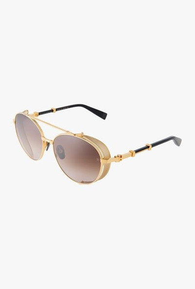 Balmain Brown and gold-tone titanium Brigade-II sunglasses outlook