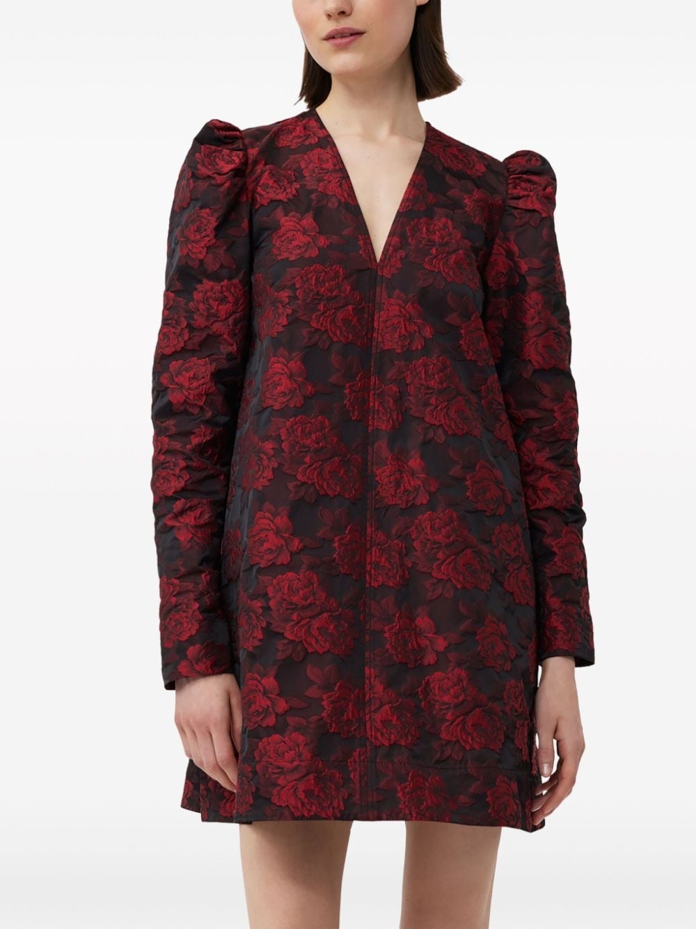 botanical-print jacquard long-sleeve minidress - 5
