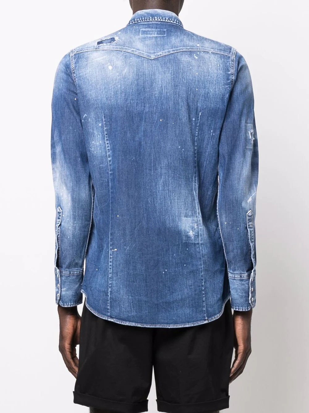 paint-splatter distressed-denim shirt - 4