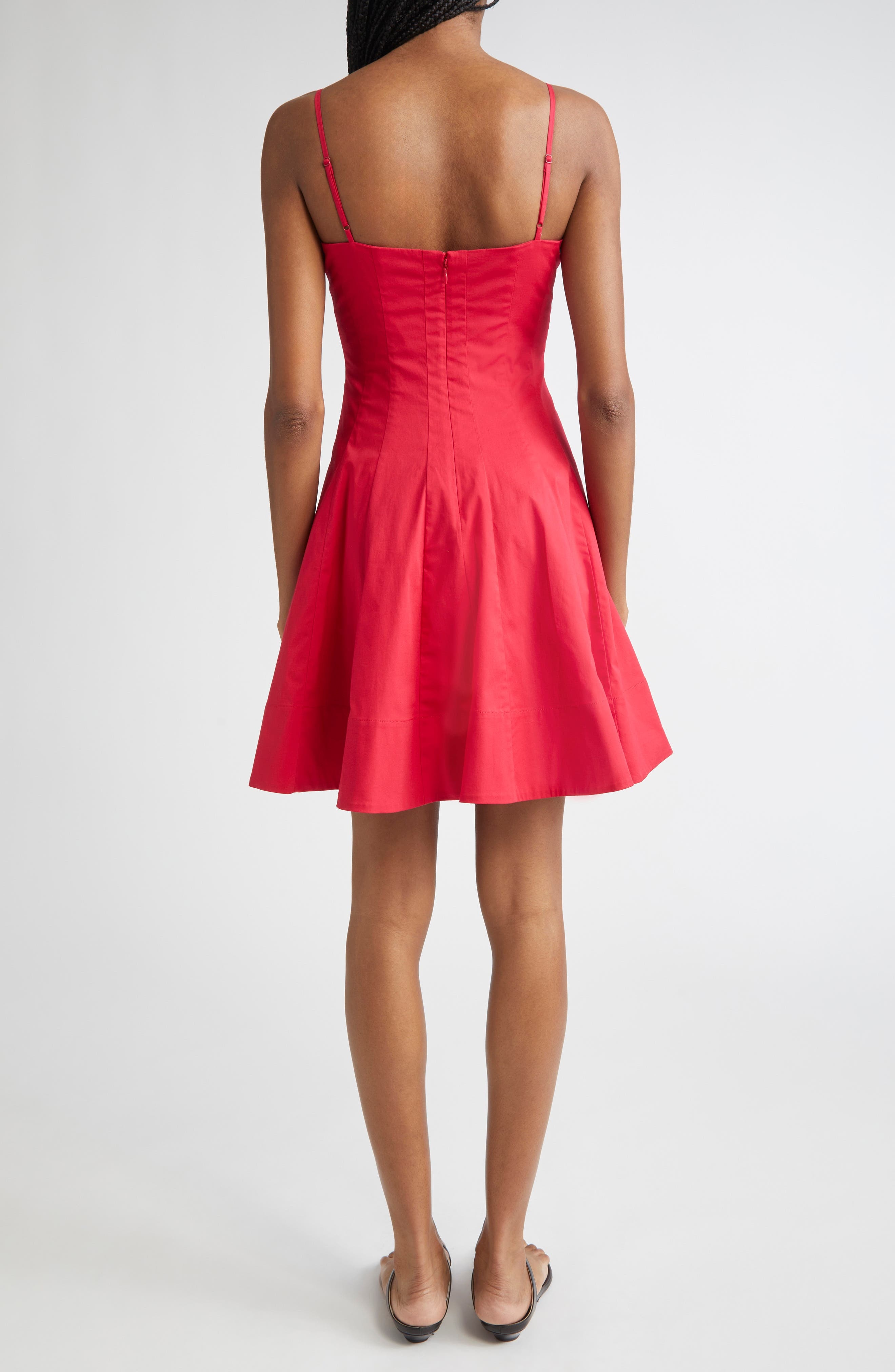STAUD Wylie Pleated Stretch Cotton Mini Sundress in Cherry at Nordstrom - 2