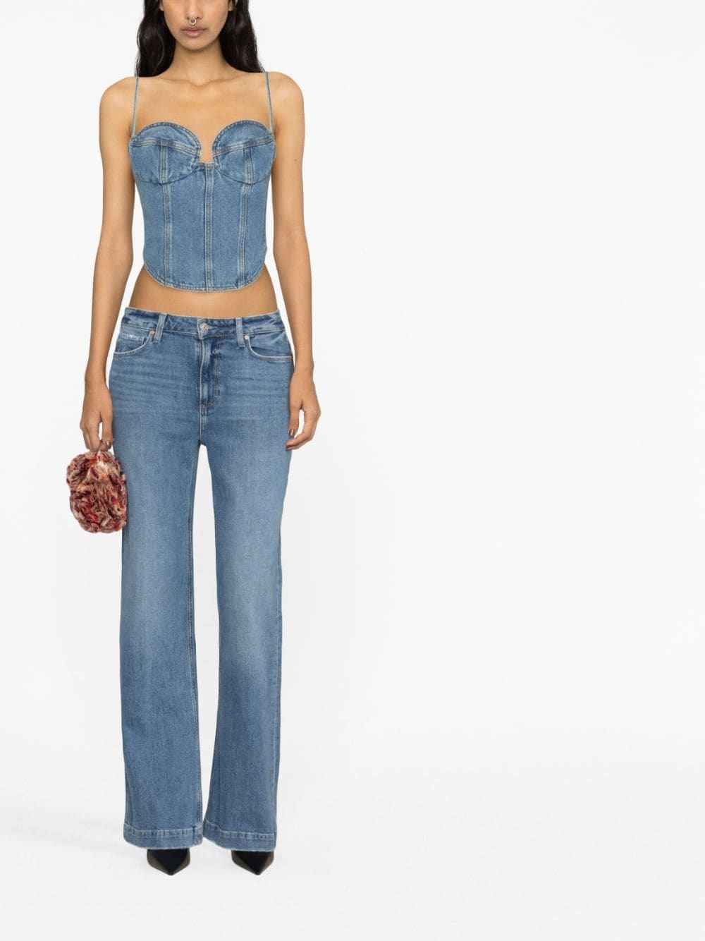 cropped denim bustier top - 4