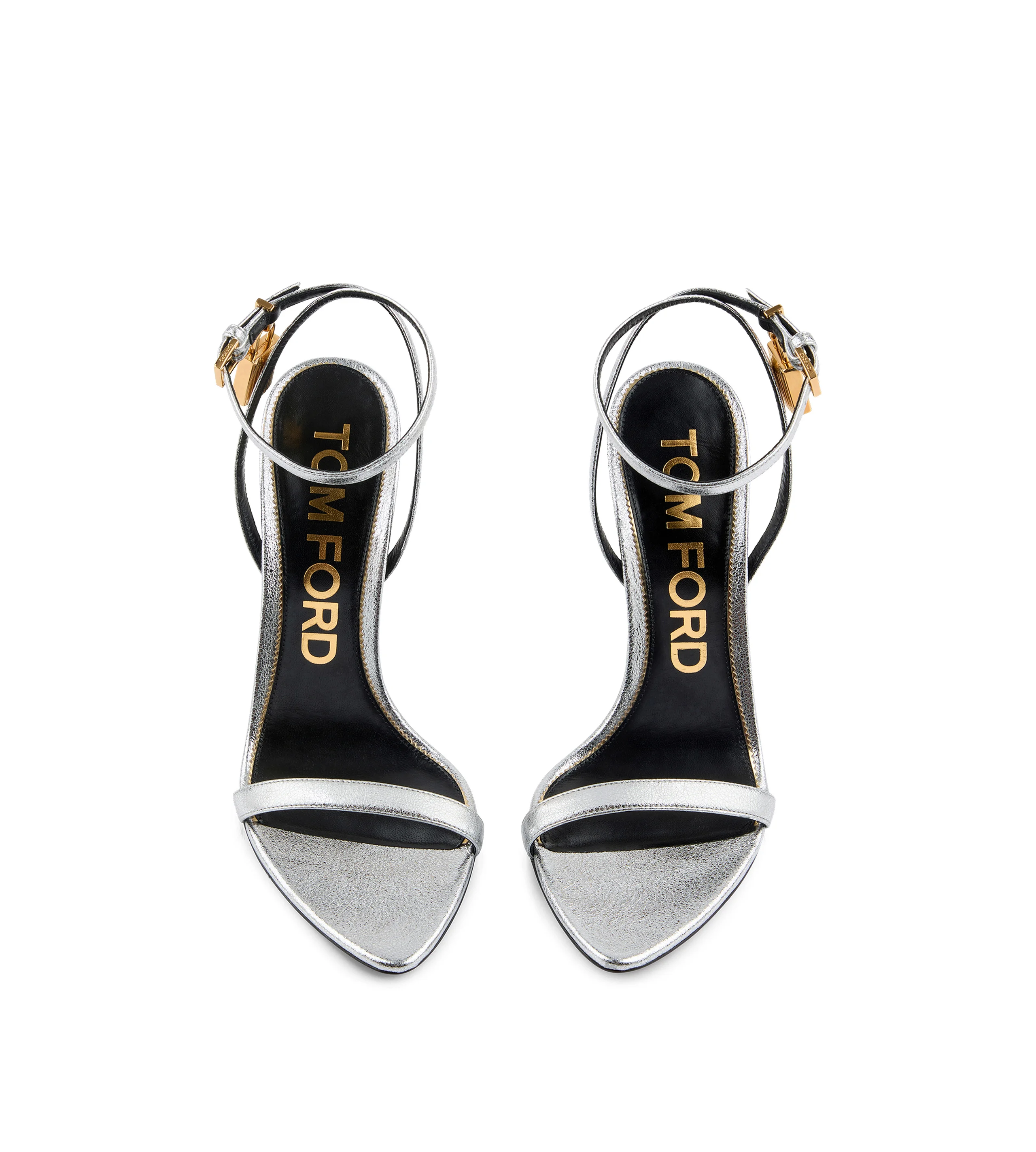 LAMINATED NAPPA LEATHER PADLOCK POINTY NAKED SANDAL - 1