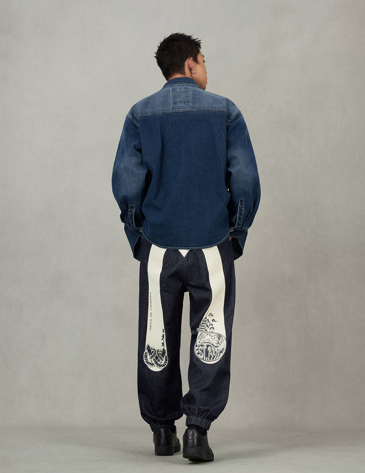 Washed Seagull Embroidery Regular Fit Denim Shirt - 6