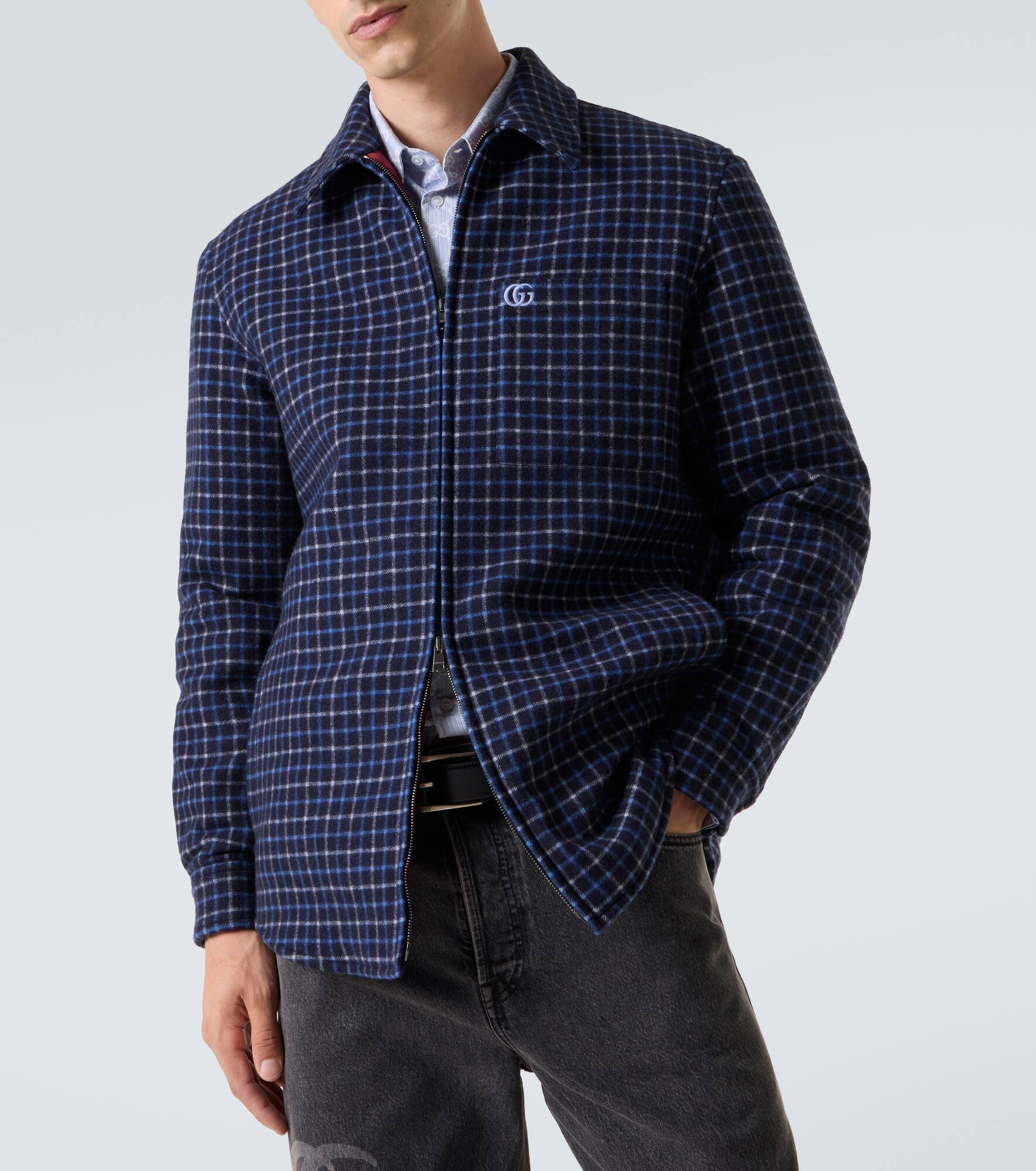 Double G checked wool-blend overshirt - 6