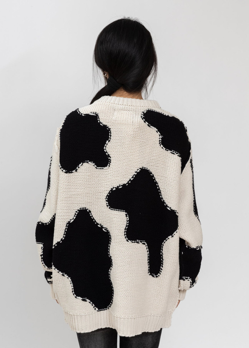 White Acting Cow Knit Pullover 3