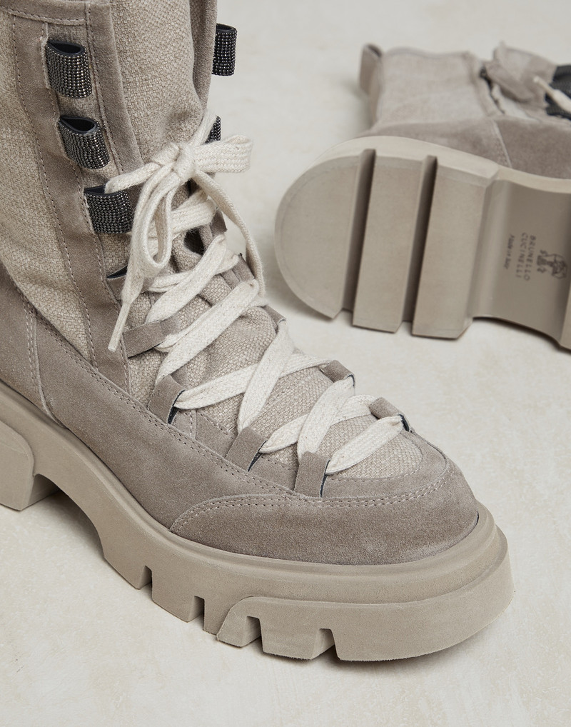 Suede and canvas boots with precious eyelets 4
