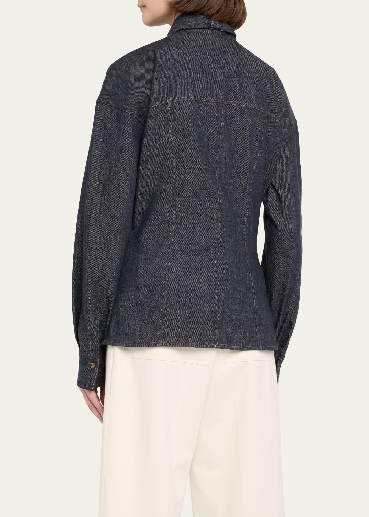 Lightweight Denim Shirt With Removable Bow - 3