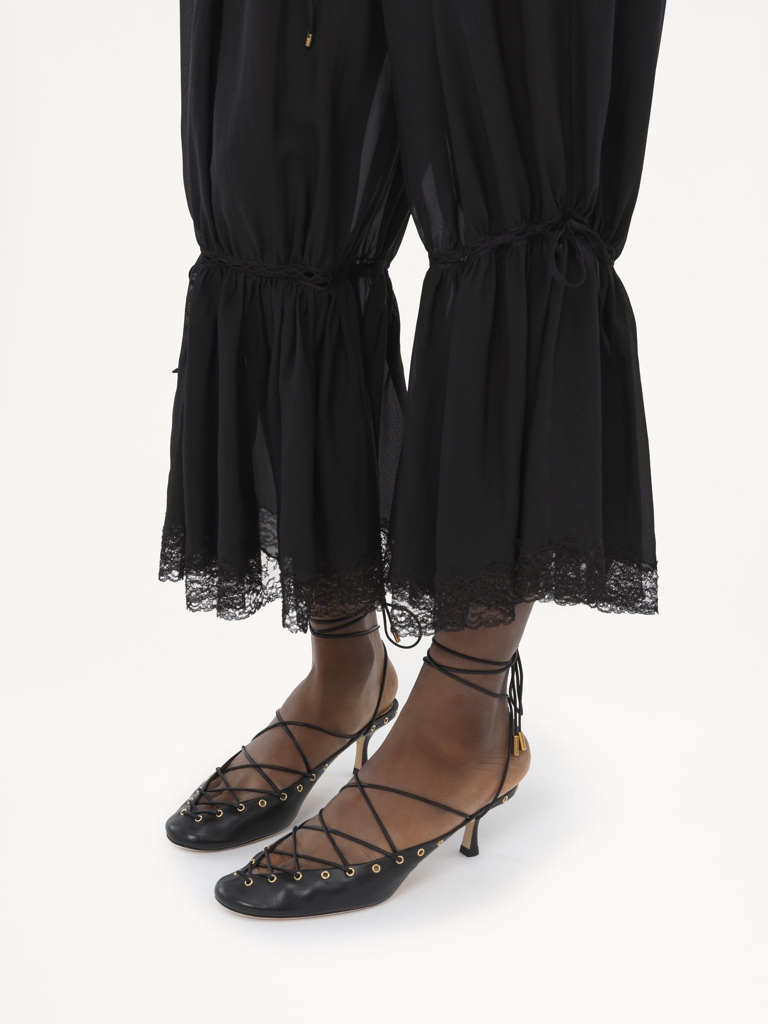 FLUID CROPPED PANTS IN SILK CHARMEUSE & LACE - 7