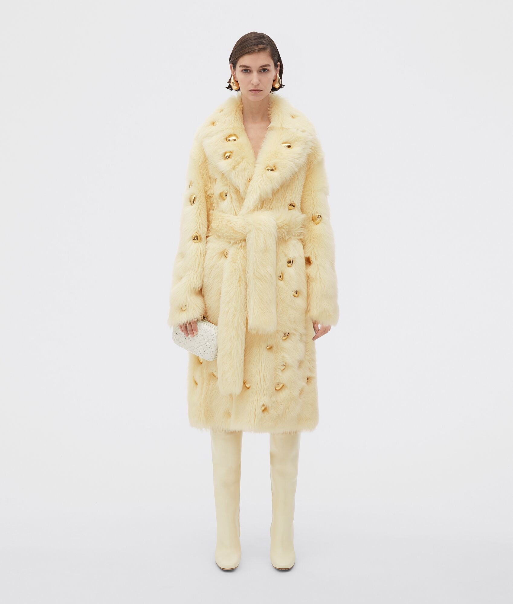 shearling belted coat with metallic studs - 5