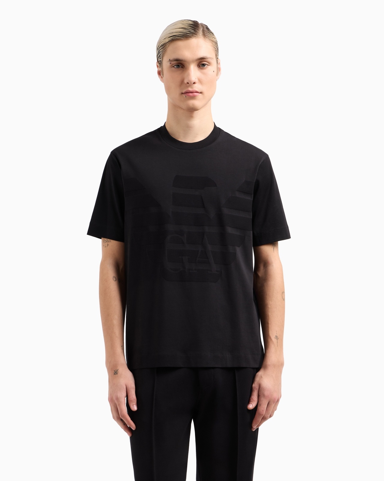 EMPORIO ARMANI JERSEY T-SHIRT WITH JACQUARD LOGO | REVERSIBLE