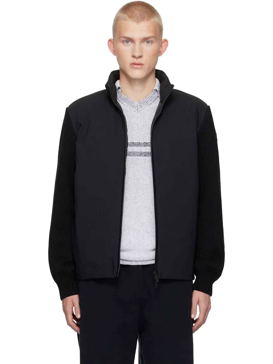 Black Cardigan Tricot Down Jacket - 1