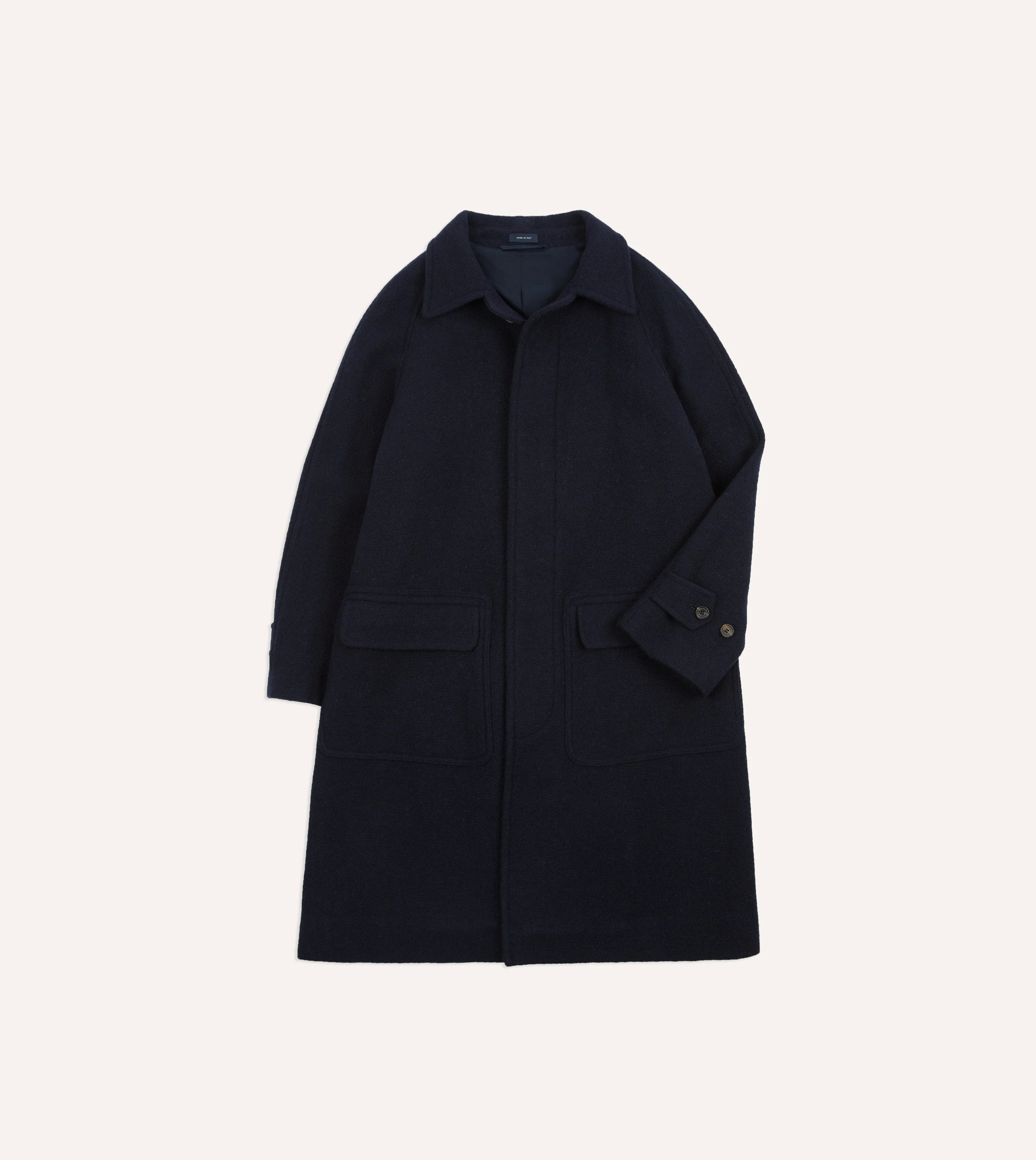 Navy Wool Raglan Coat - 1