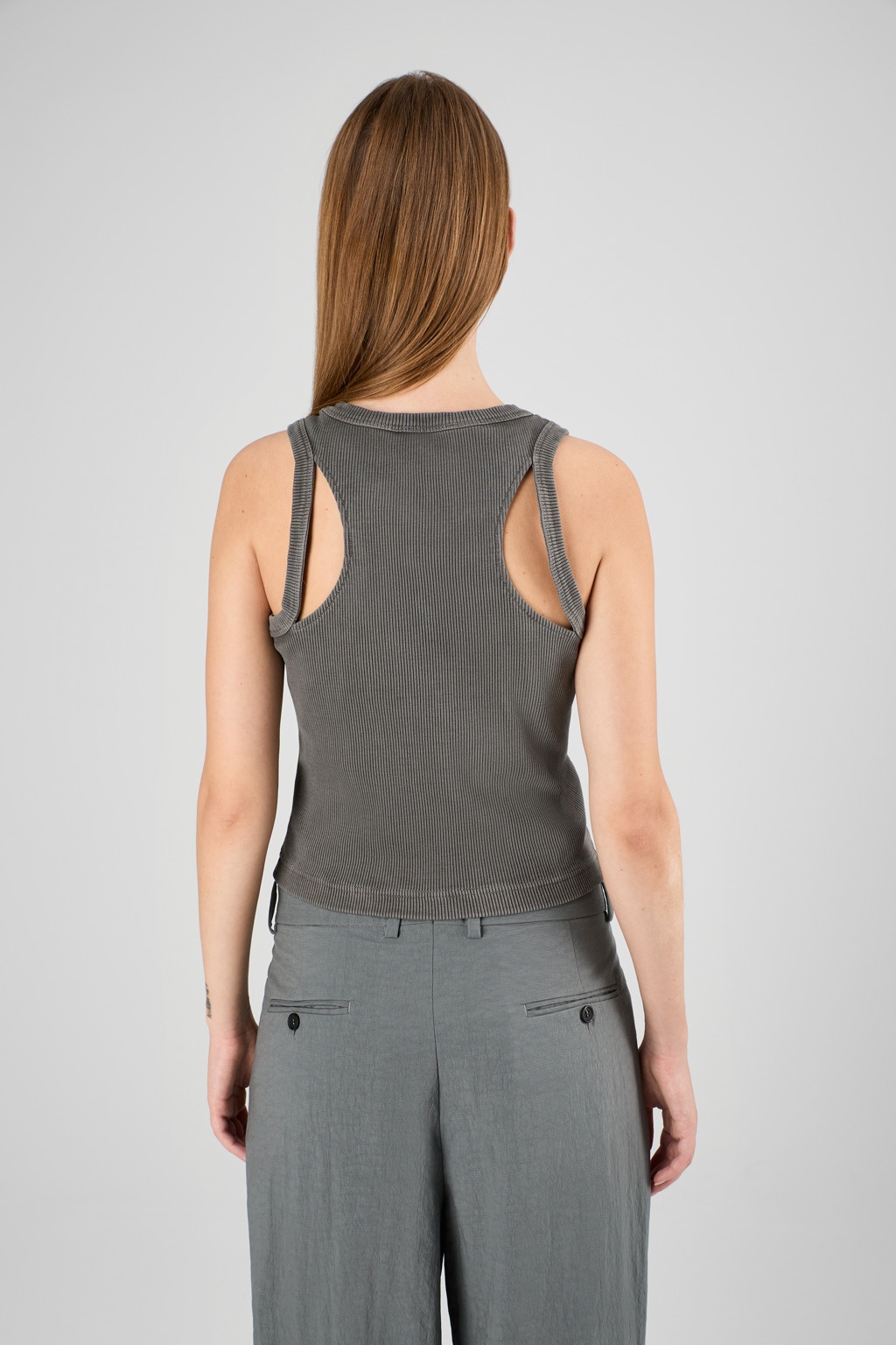 Faded Black Ribbed Tank Top - 3