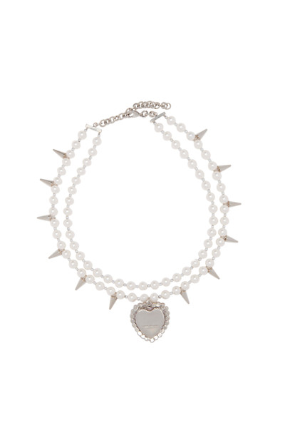 Alessandra Rich PEARL NECKLACE WITH SPIKES AND CRYSTAL HEART outlook