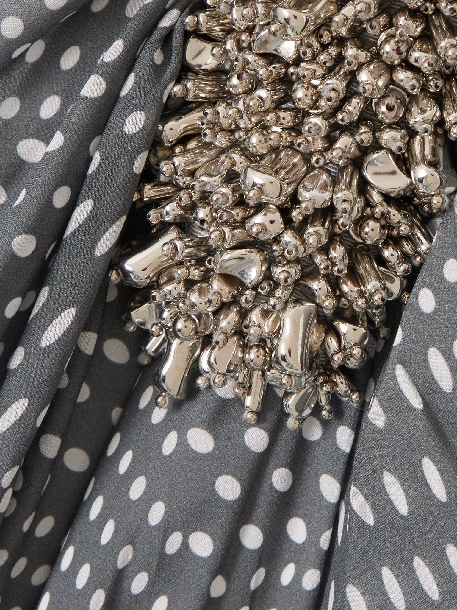 Embellished draped gathered polka-dot georgette skirt Gray - 5