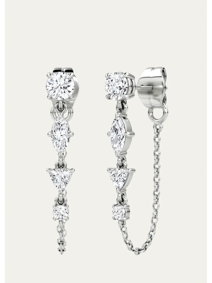 14K White Gold Lab-Grown Diamond Mixed Shape Chain Earrings - 1