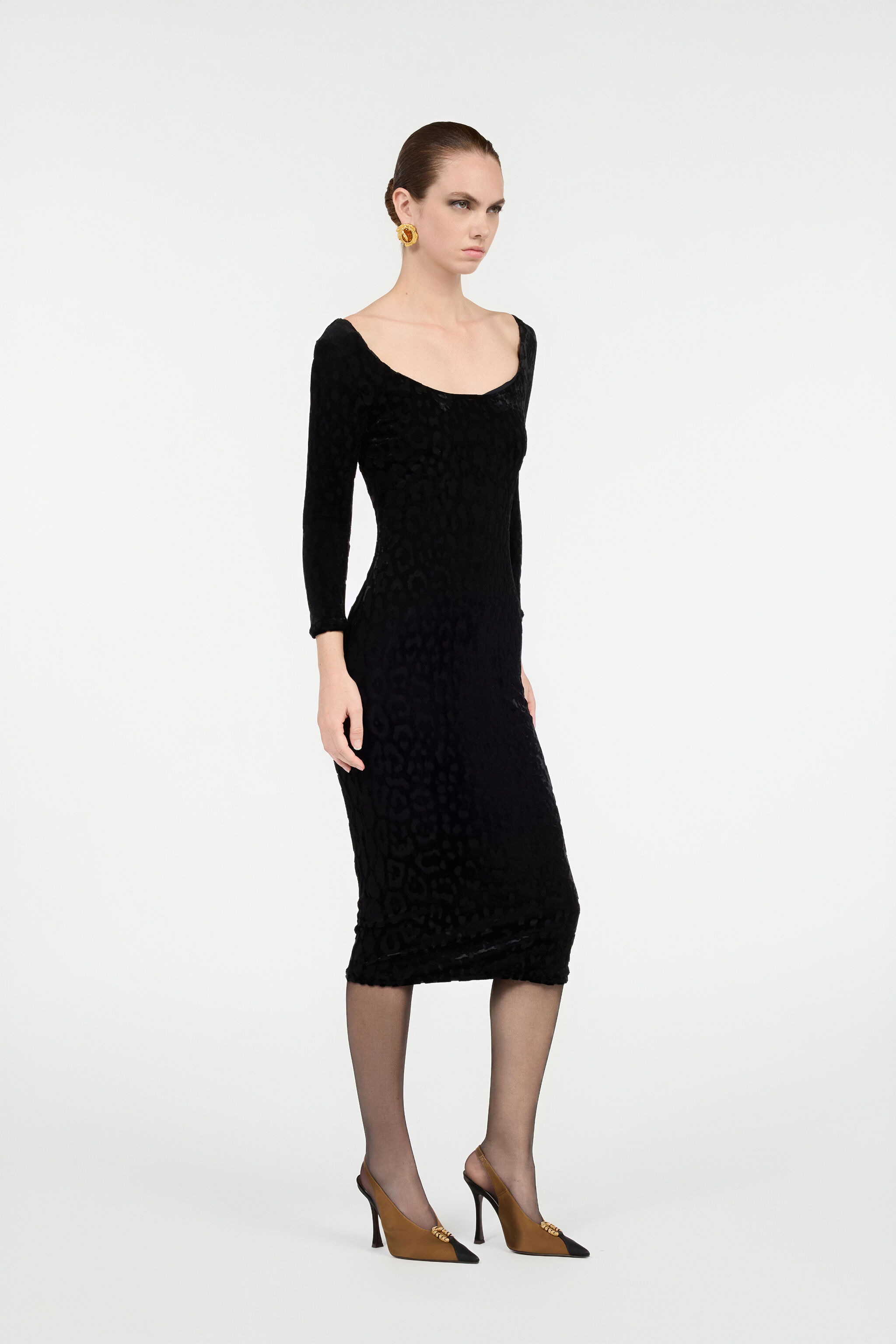 Black Sheath Dress With Jaguar Skin Pattern - 3