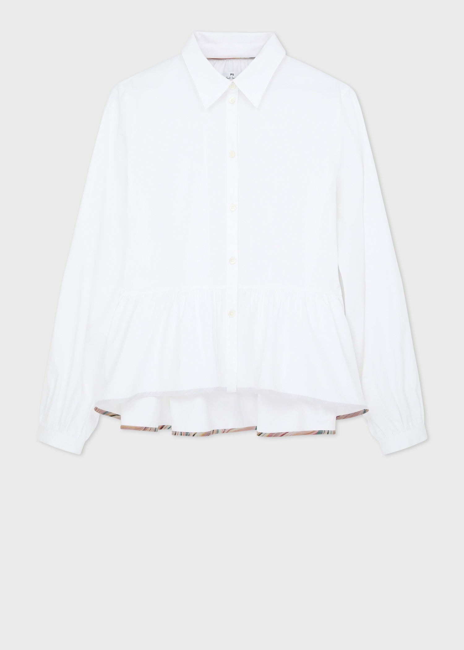 Women's White Cotton Peplum Shirt - 1