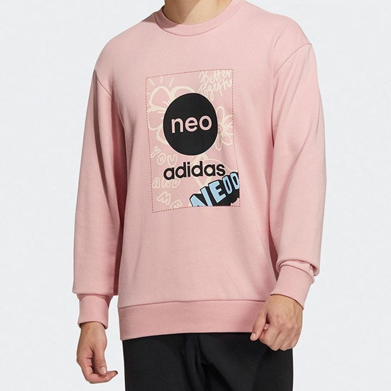 adidas adidas Neo Logo Printing Round Neck Long Sleeves Pullover Couple Style 'Pink' HM7434 outlook