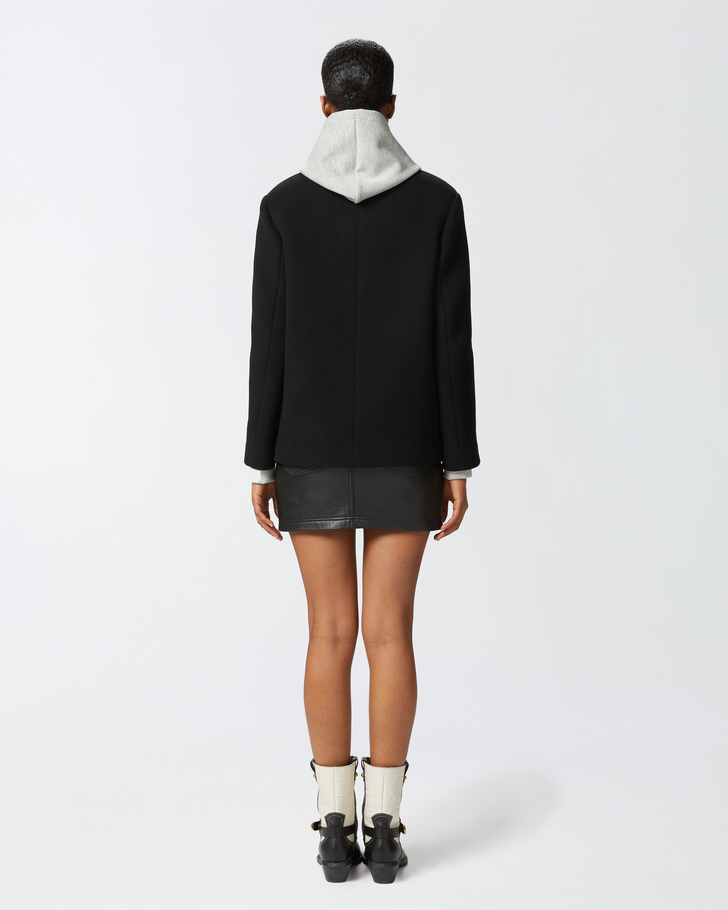 SHORT DOUBLE-BREASTED CLOTH PEA COAT - 4