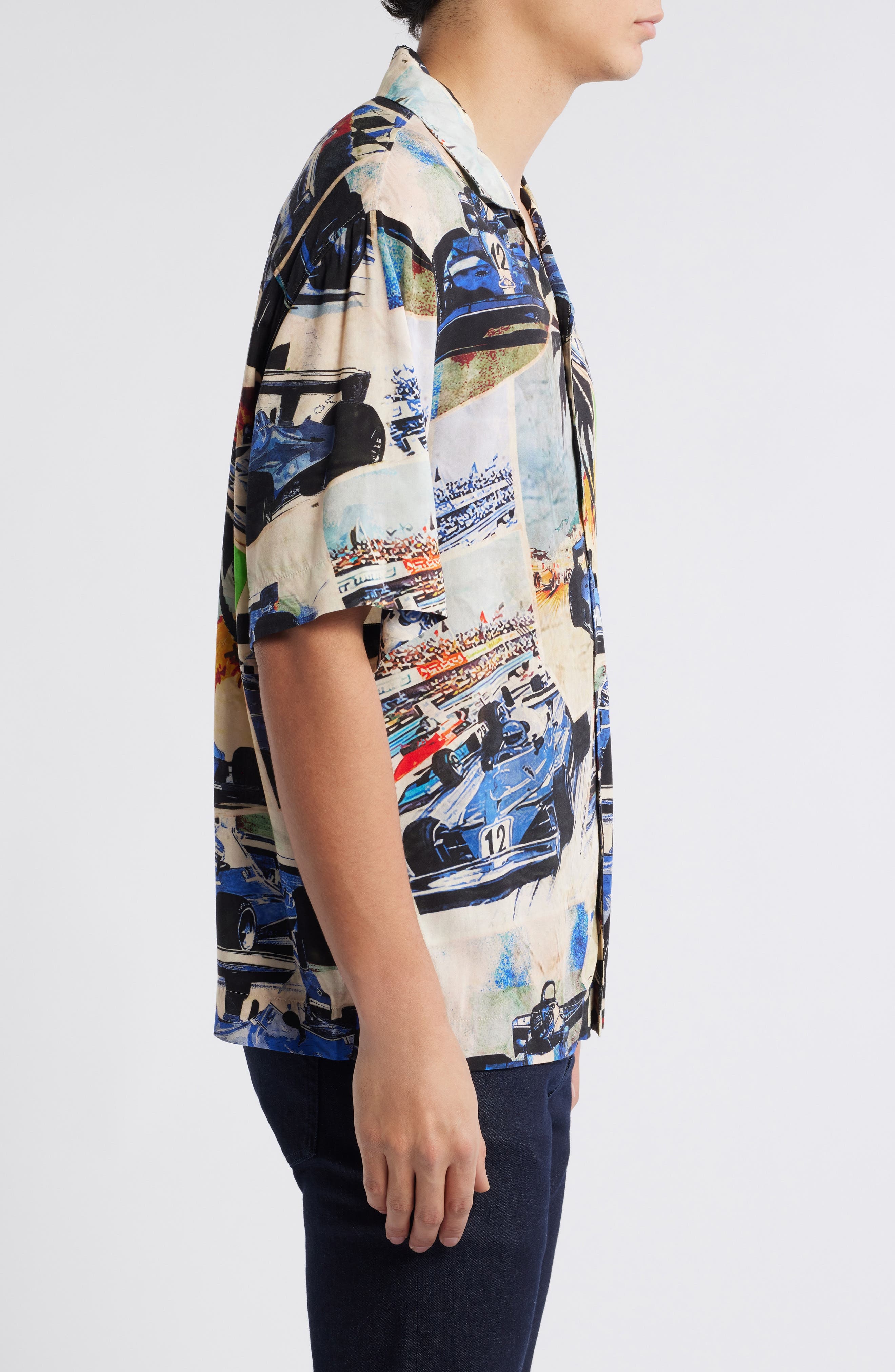 HUGO Espino Race Car Print Camp Shirt in Open Blue at Nordstrom - 4