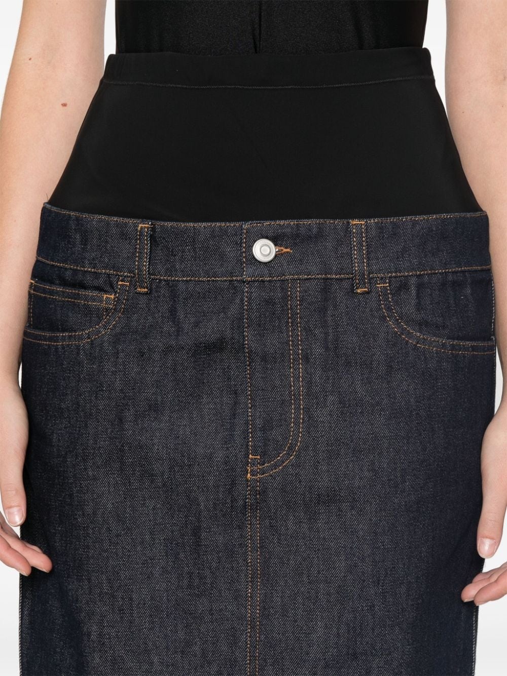 hybrid denim midi skirt - 5