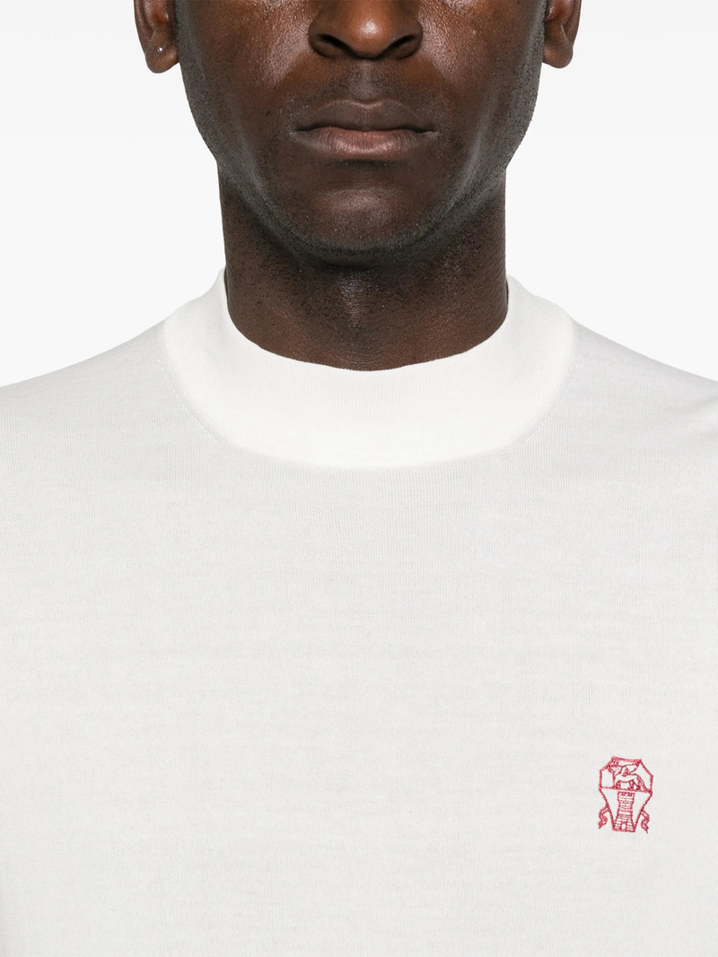 Brunello Cucinelli Embroidered-logo Knitted T-shirt 5