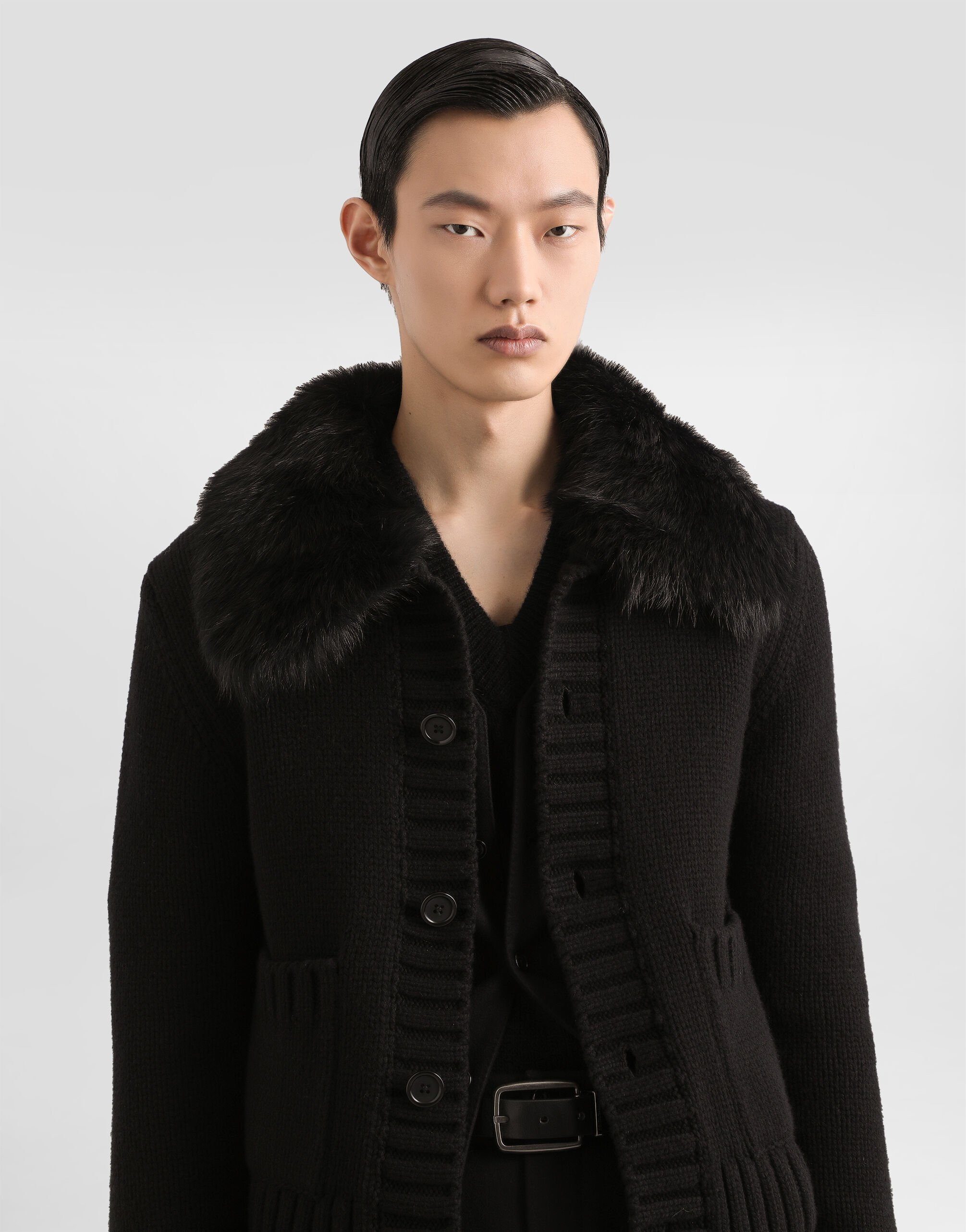 Wool jacket with fur-effect collar - 4