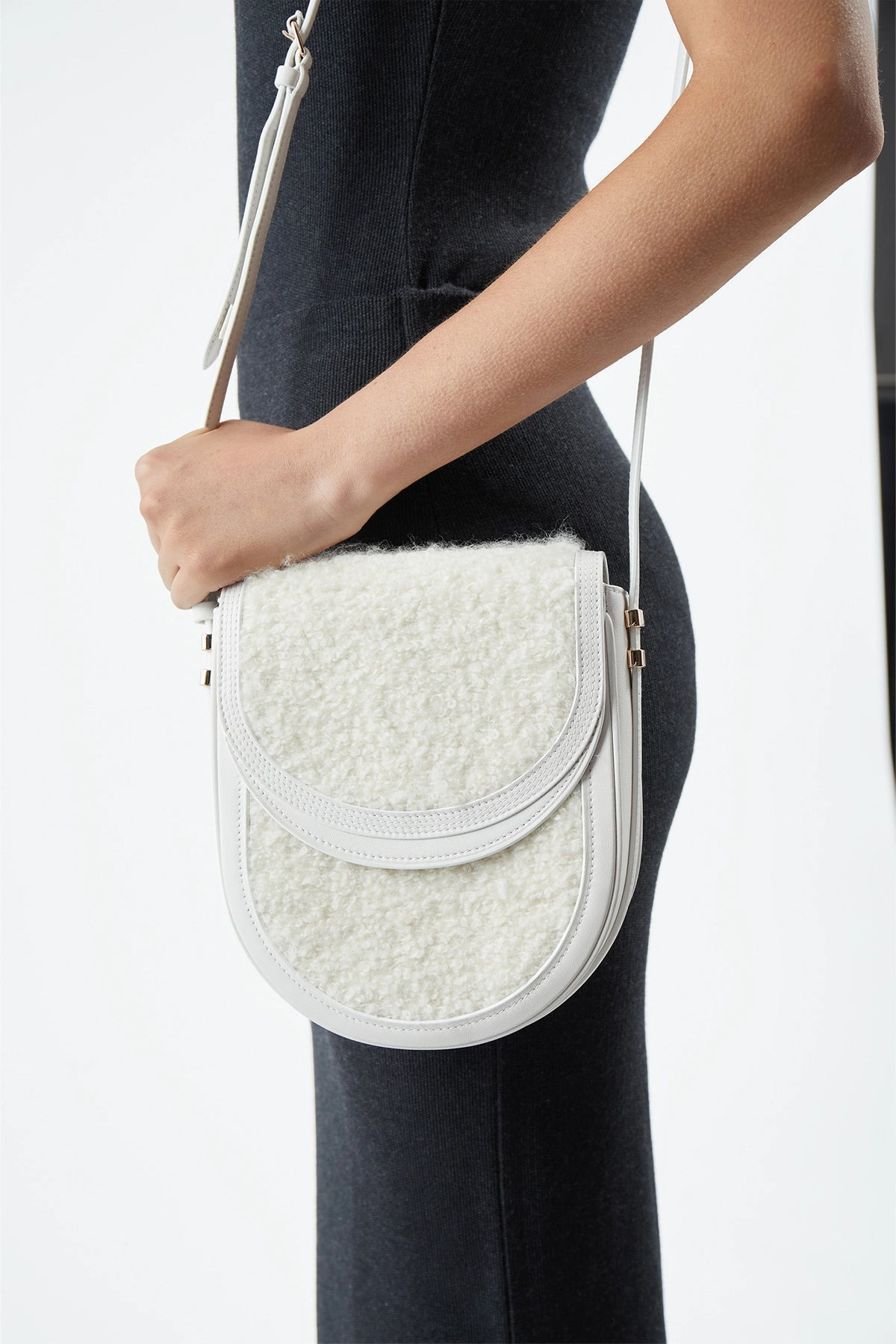 Tina Crossbody Bag in Ivory Nappa Leather with Cashmere Boucle - 2