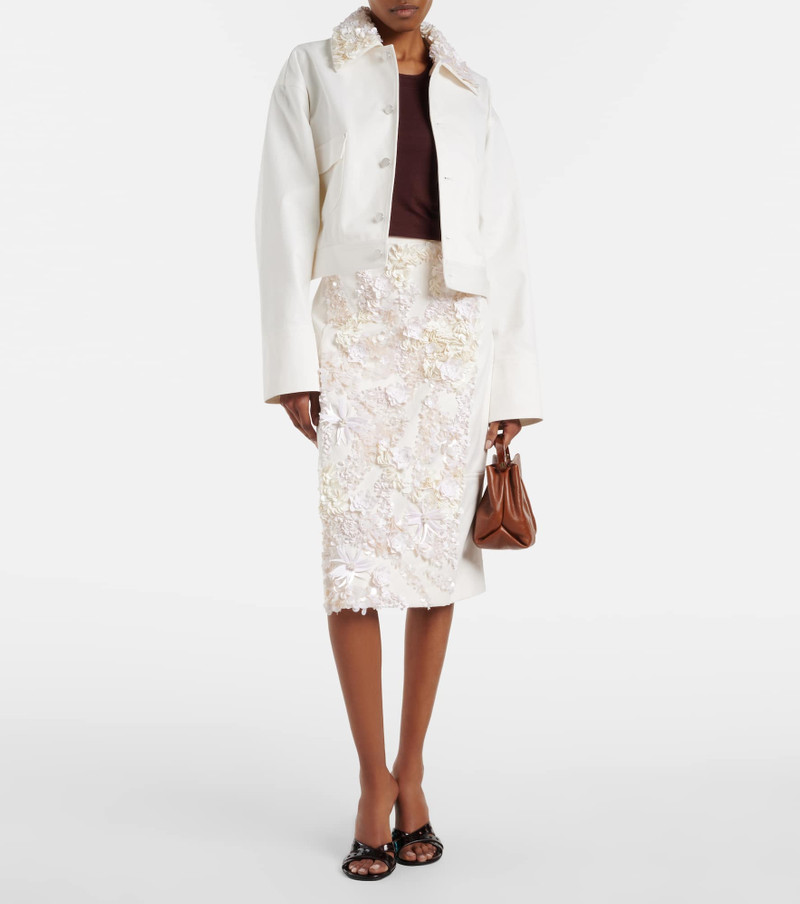 Plan C Embellished cotton drill midi skirt outlook