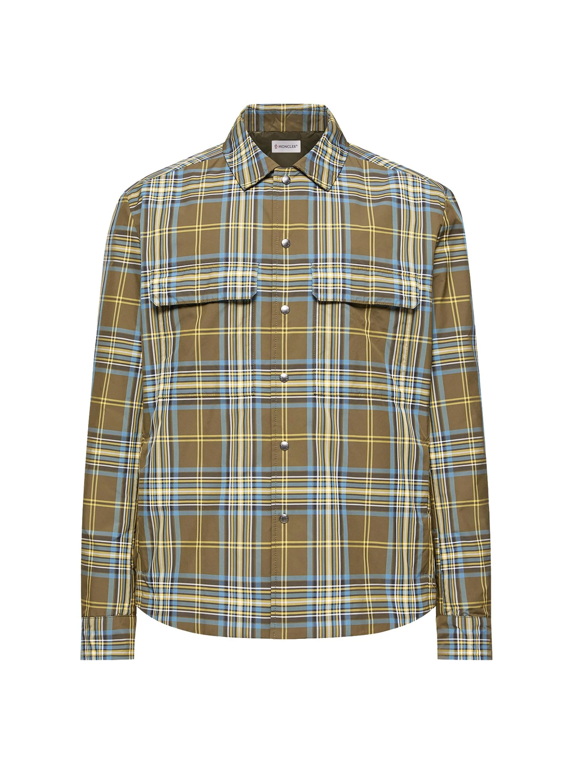 Men's Shacket with Checks - Blue Olive Green - 1