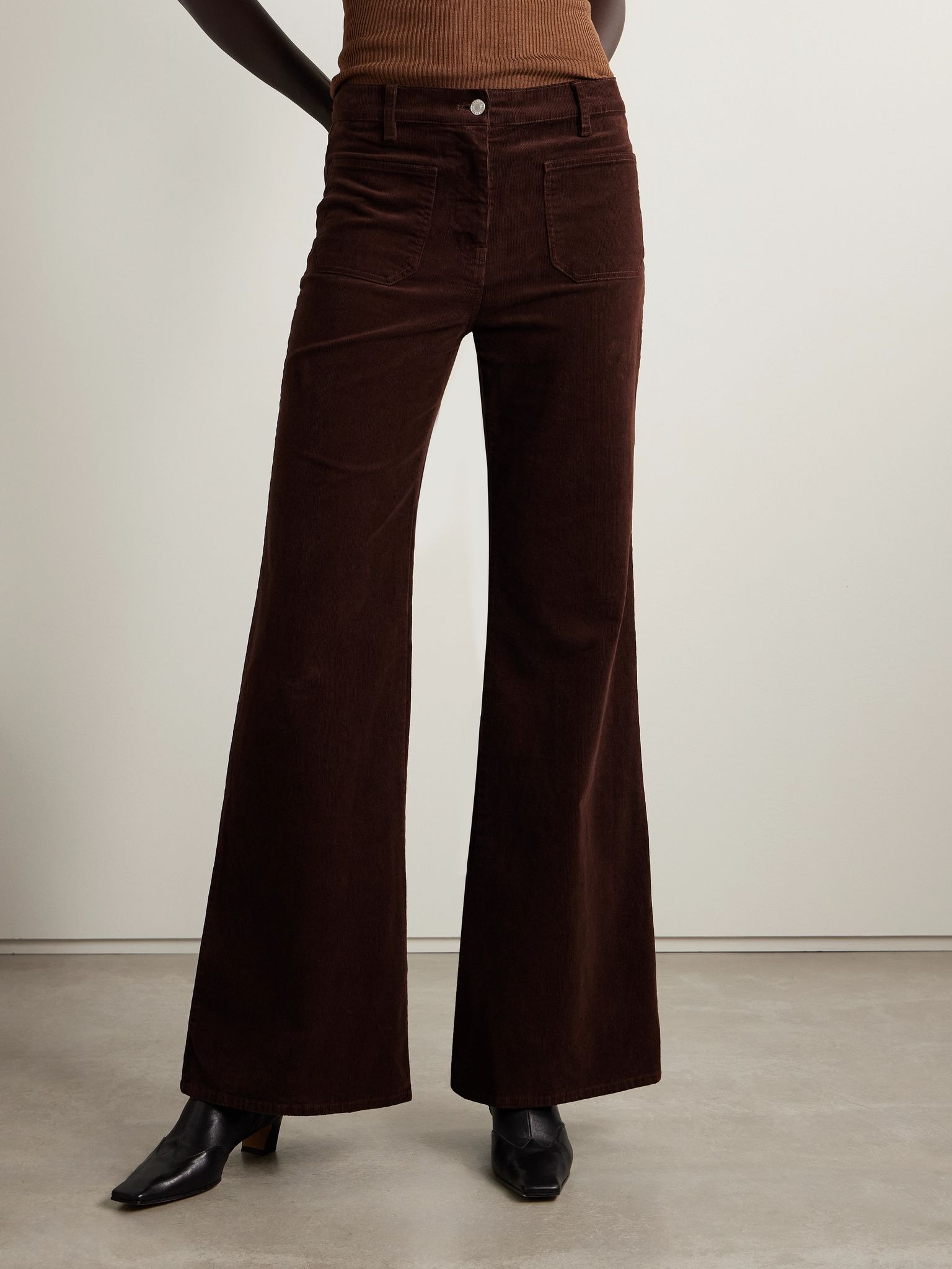 Florence cotton-blend corduroy flared pants Burgundy - 3
