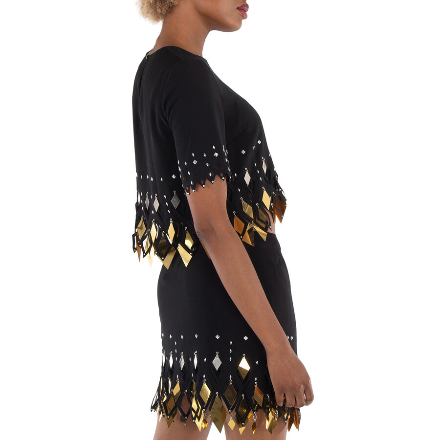 Rabanne Ladies Black Embellished Crop Top - 5