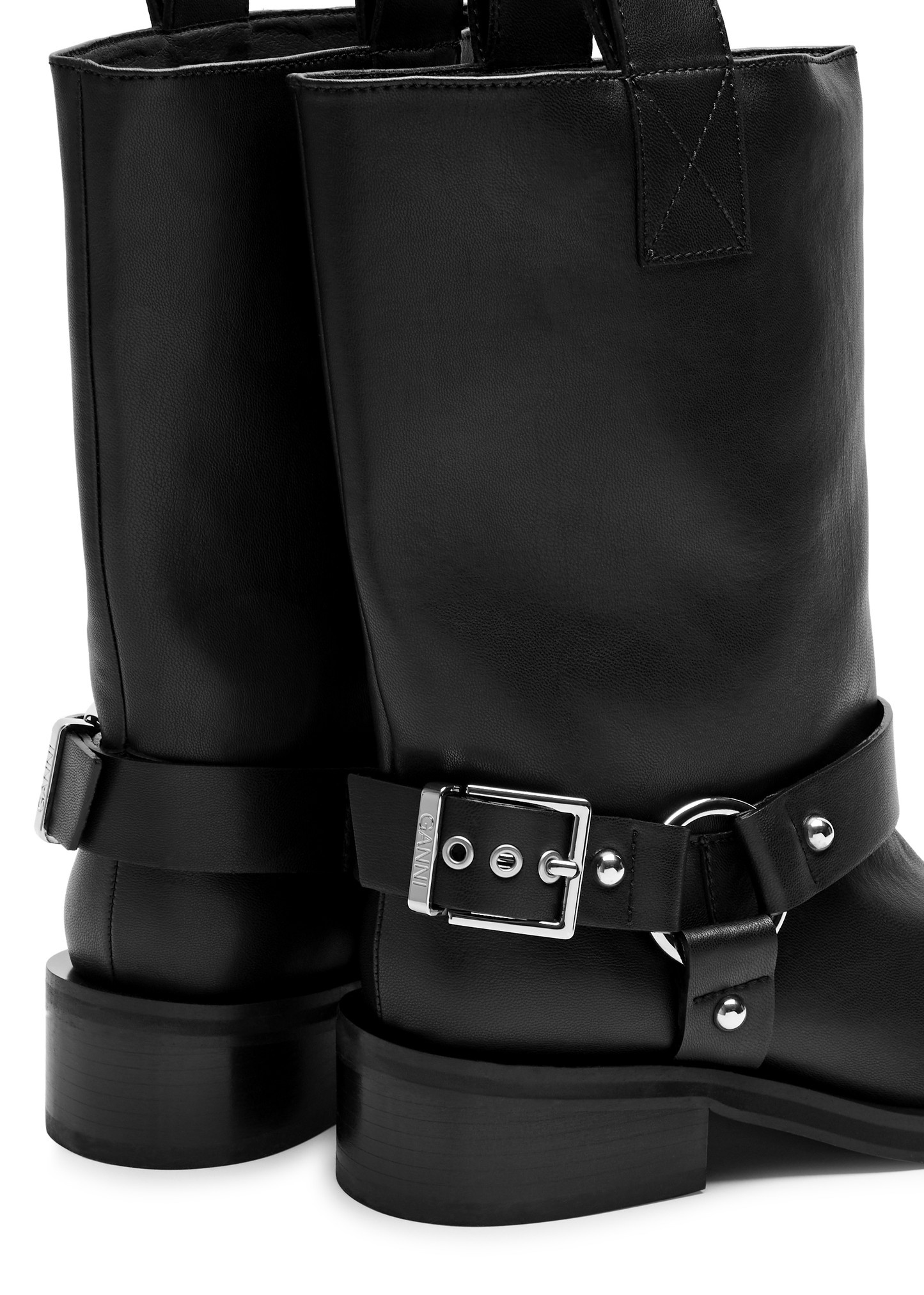Leather mid-calf biker boots - 3
