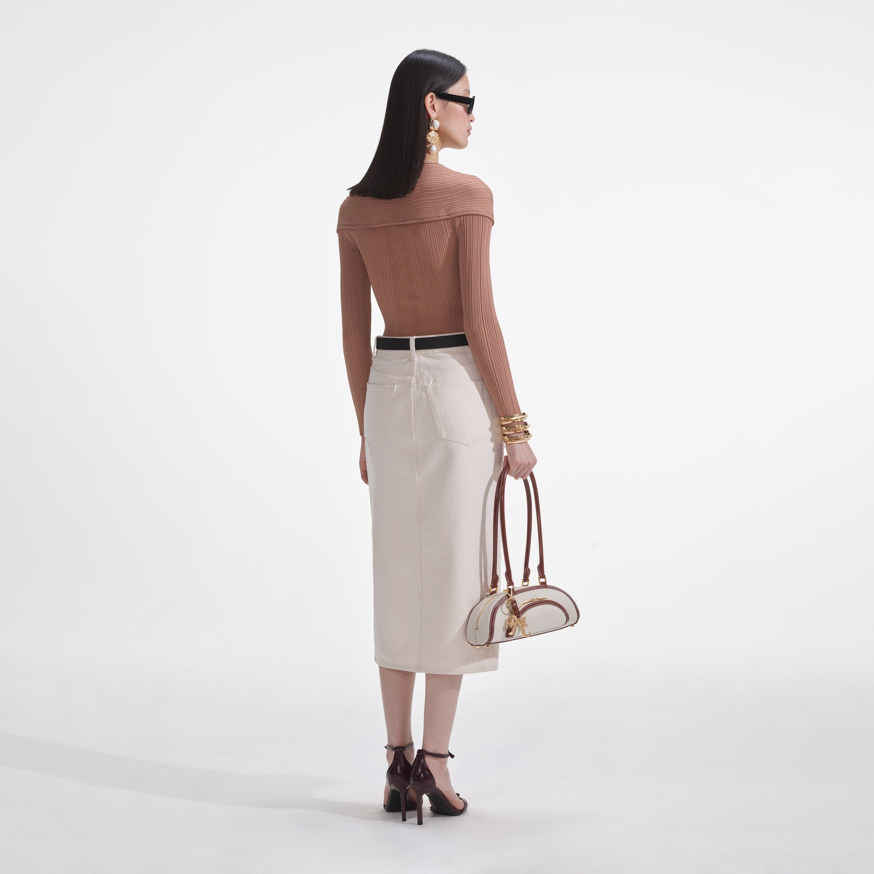 Beige Ribbed Knit Wrap Top - 3