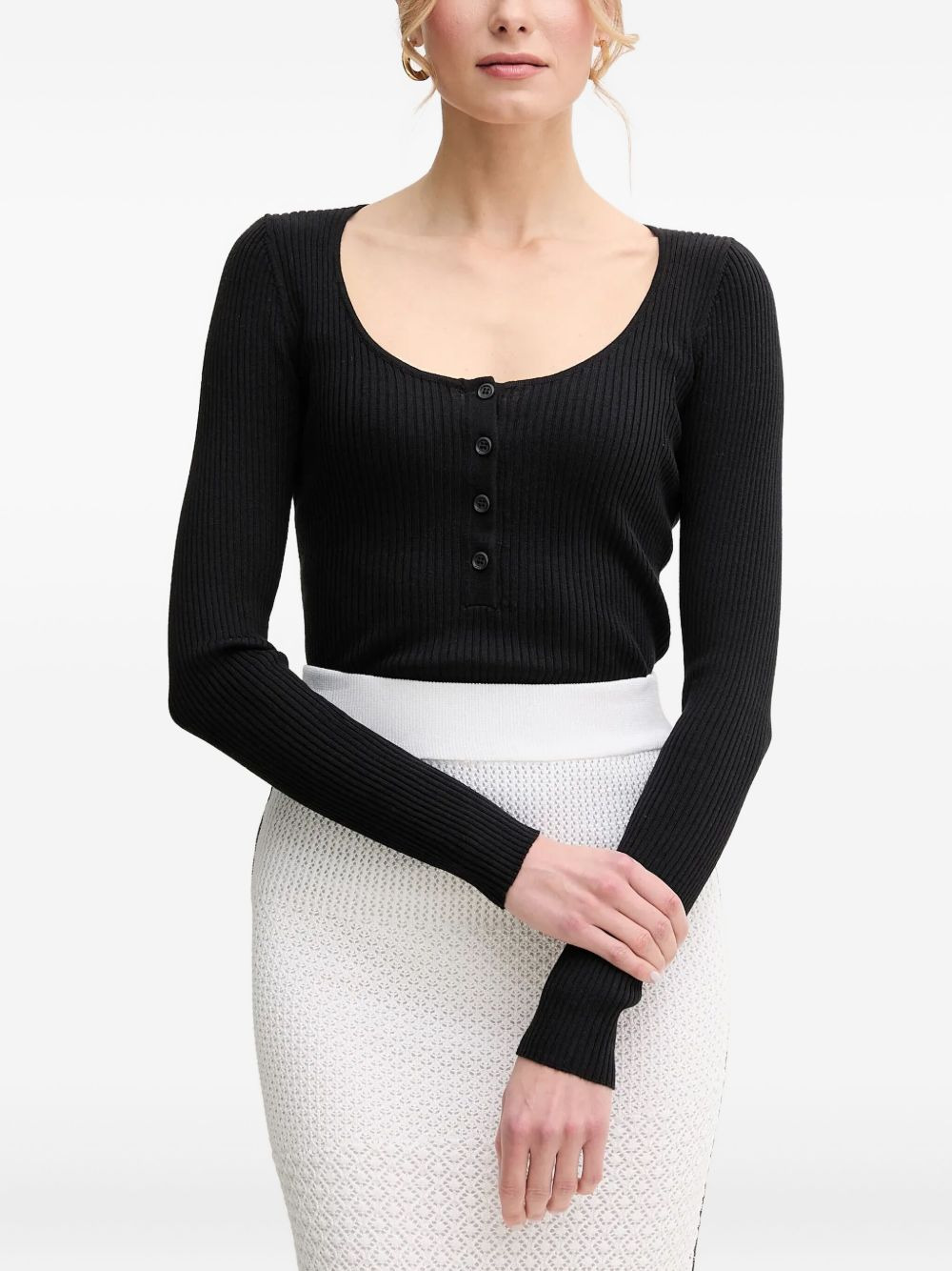long-sleeved ribbed top - 1