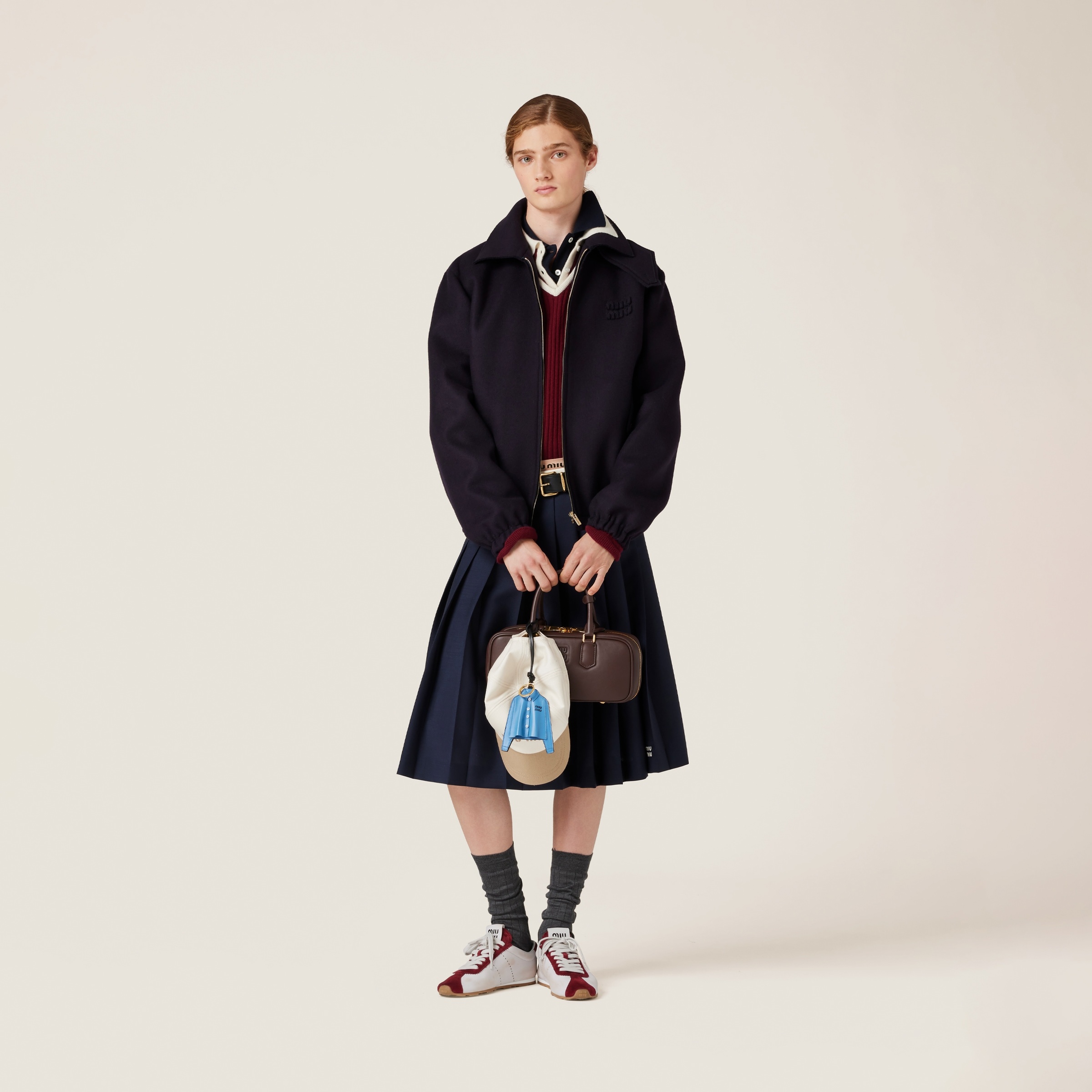 ミュウミュウ Miu Miu Wool Jacket Miu Miu Logo-Embroidered Zip Up Wool Bomber Jacket