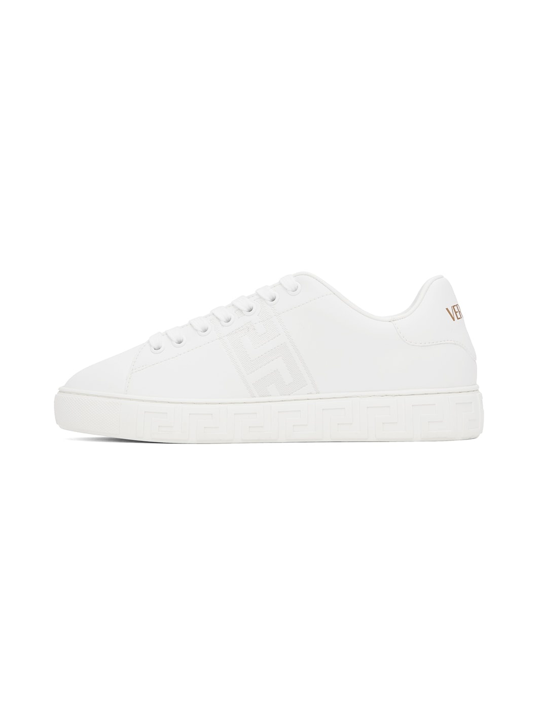 White Embroidered Greca Sneakers - 3