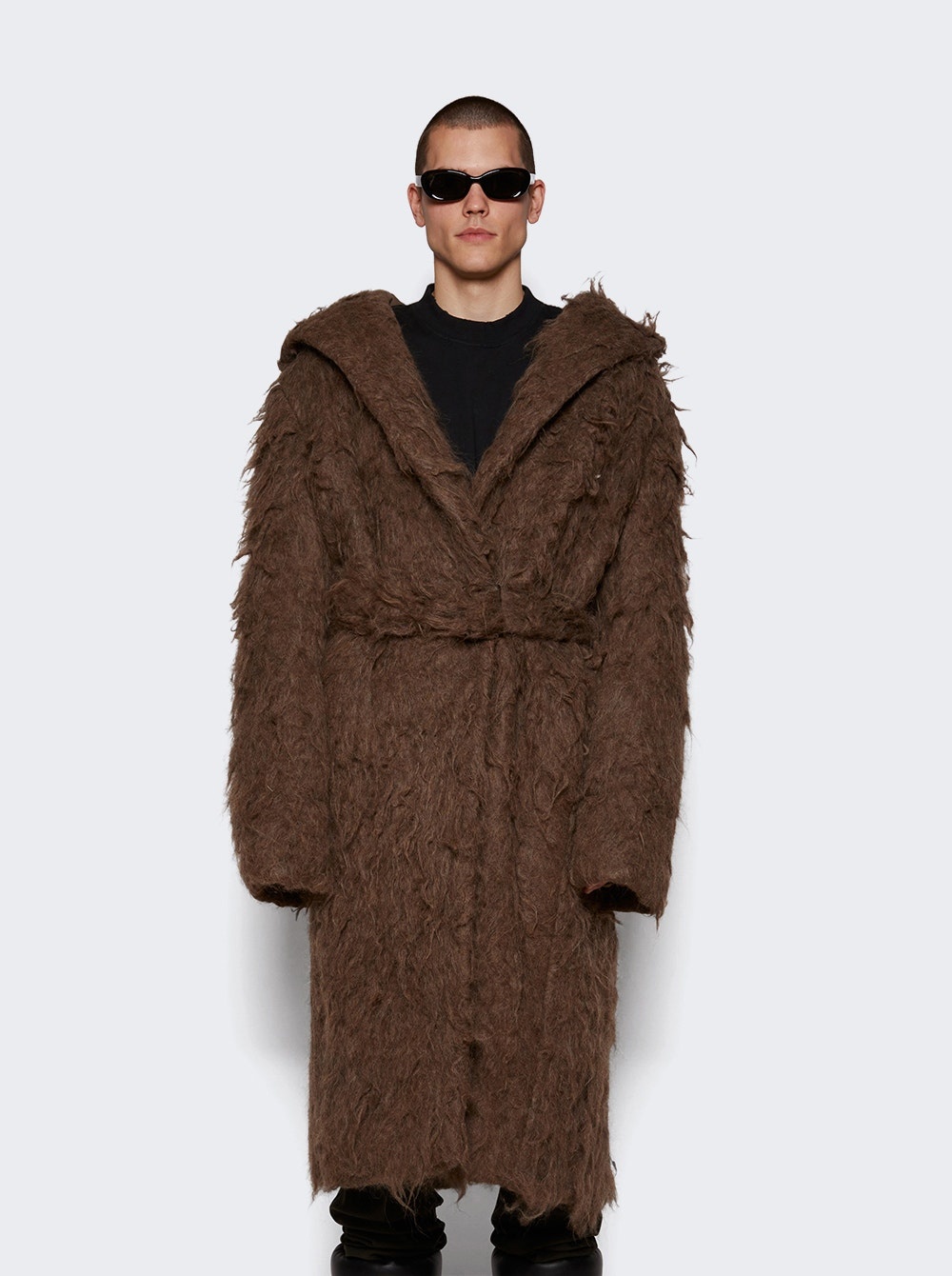 Slim Belted Hooded Coat Fawn - 3