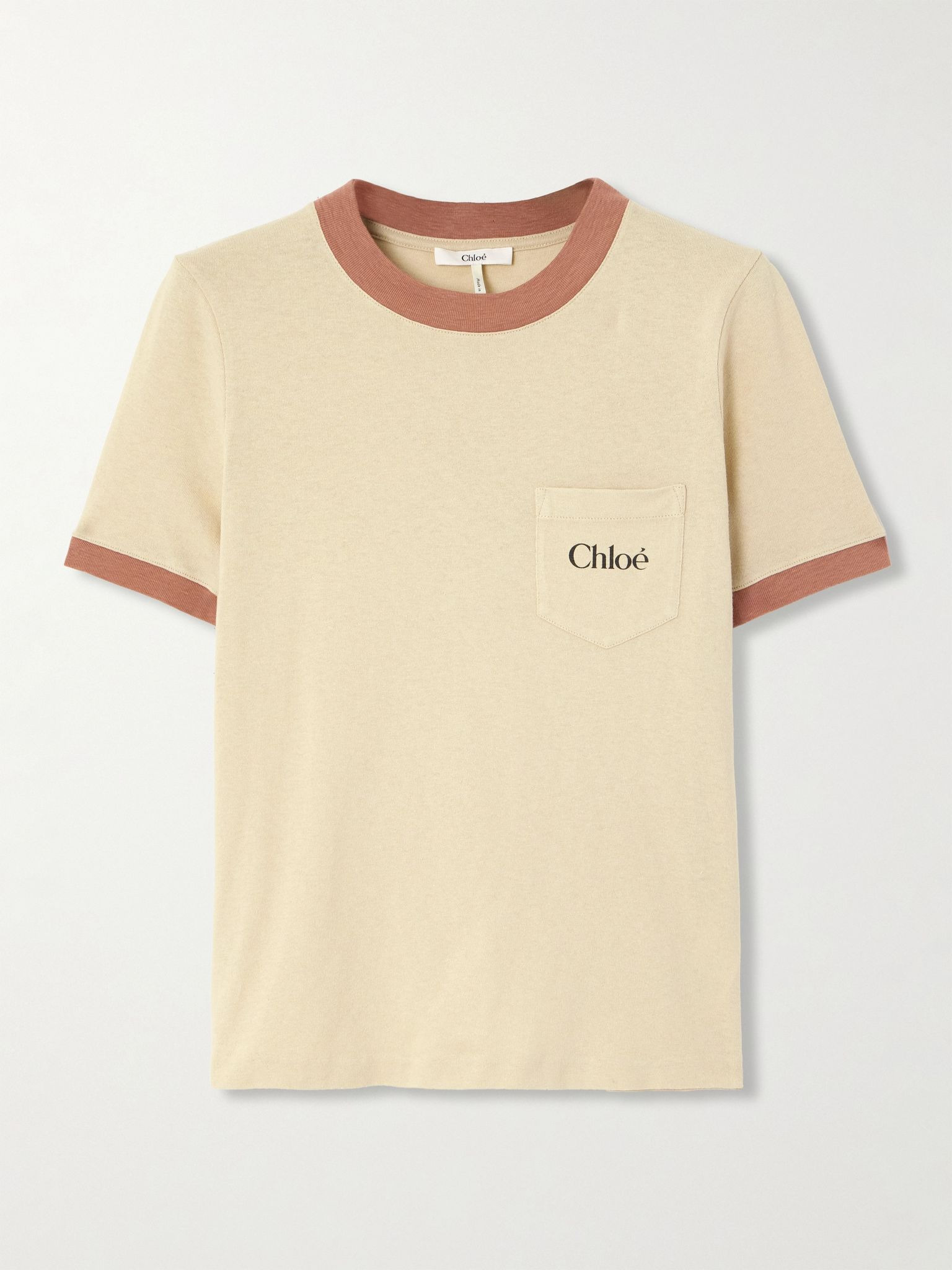 Printed cotton-jersey T-shirt Beige - 1