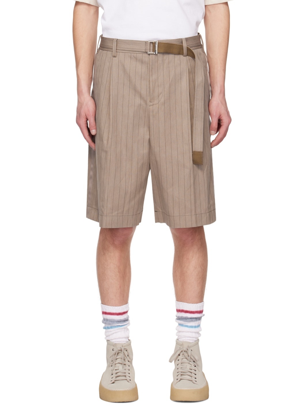 Beige Belted Shorts - 1