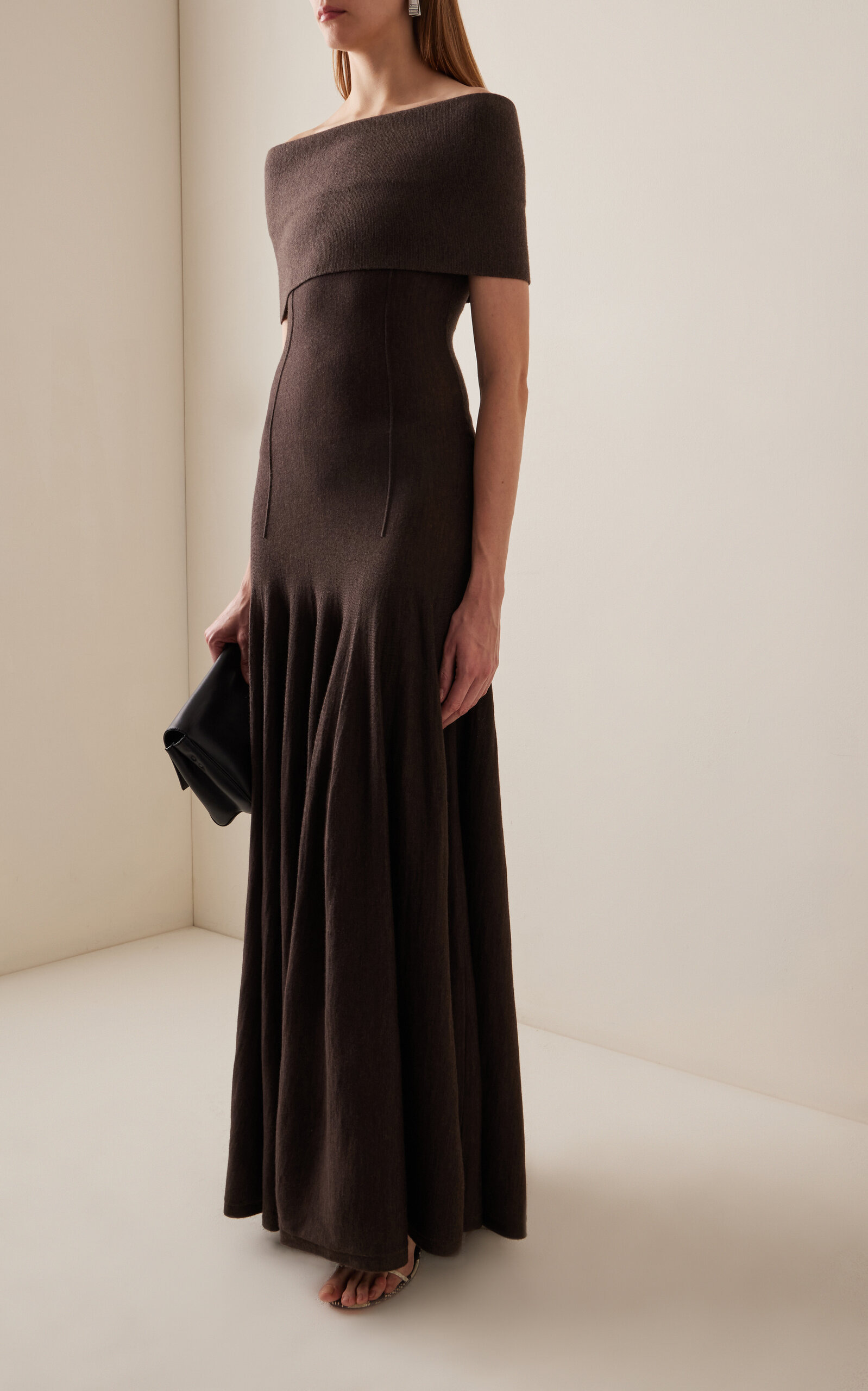 Ava Off-The-Shoulder Wool Maxi Dress brown - 2