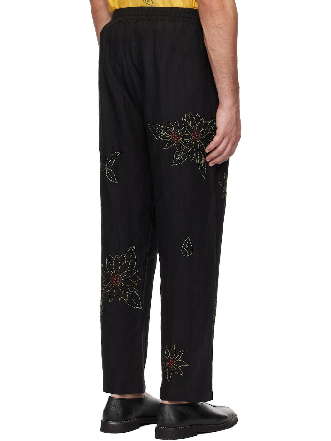Black Sunflower Embroidered Trousers - 3
