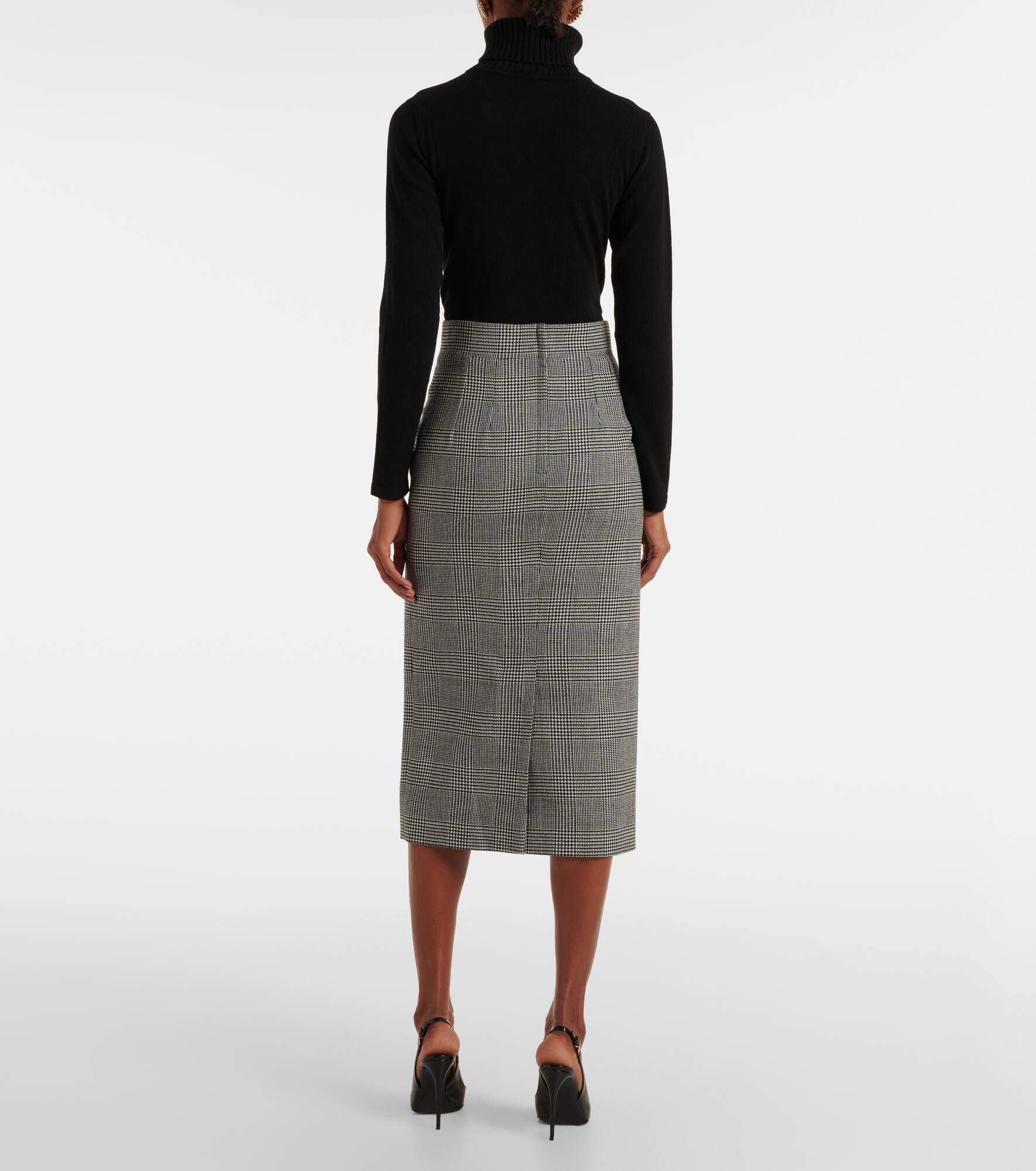 Prince of Wales check virgin wool midi skirt - 3