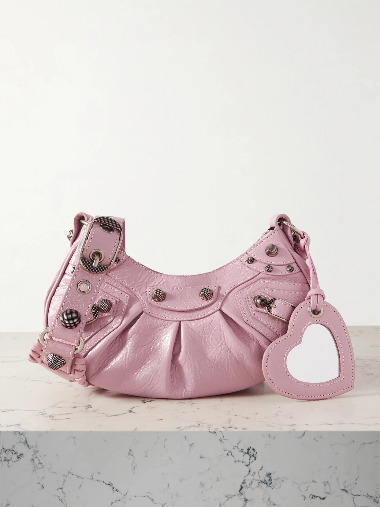 Le Cagole Xs Studded Crinkled-leather Shoulder Bag - 1